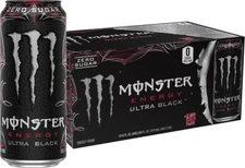 (15 Pack) Monster Ultra Black Energy Drink with Vitamins, Zero Sugar, 16 Fl Oz