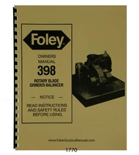 Foley Belsaw 398 Rotary Blade Grinder Balancer Operator & Parts Manual #1770