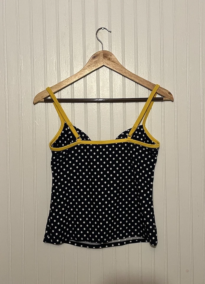 Camiseta Tankini Mujer Nautica Azul Marino Lunares Con Correas Amarillas Talla 8 Foto 3 de 4
