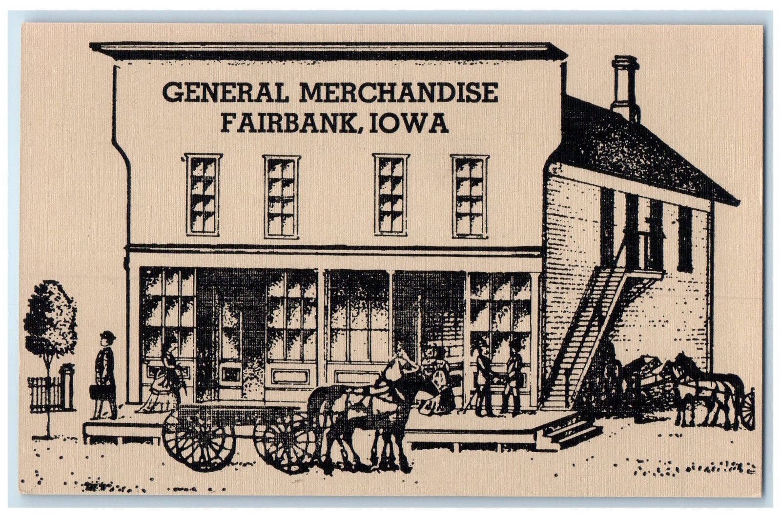 c1910 General Merchandise Horse Buggy People Building Fairbank Iowa IA