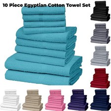 Image of 10 Pc Egyptian Cotton Towel Set - 4 Face, 4 Hand 2 Bath Bale Soft Absorbent