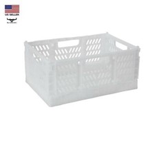 WHITE 7-Quart Collapsible Stackable Crate 8"Wx5"Hx12"D Expanded Home Office Dorm
