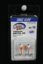Eagle Claw Lazer Sharp Tungsten Arctic Jig Size 10 ICTSJ10-2SS Glow In The Dark