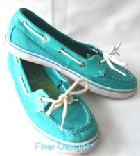 Sperry Top Sider Biscayne 1 Eye Aqua Sparkle Loafer Moccasin boat shoes Girls 4