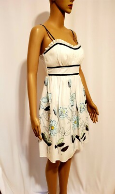 City Triangle White Empire Waist Summer Sun Dress Floral Accents Size 5 |  eBay