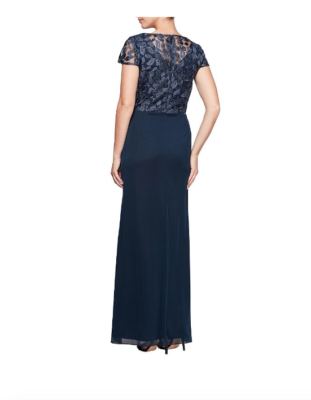 ALEX EVENINGS CASCADE RUFFEL EMBELLISHED LACE BODICE GOWN DRESS sz