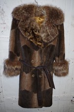 36 Vtg Glam Muskat Lou Nierenberg Faux Fur Coat Genuine Raccoon Collar & Cuffs