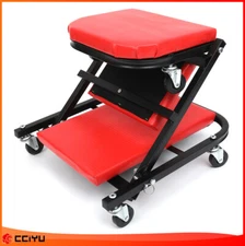 2 In 1 Foldable Mechanics Creeper Seat Rolling Chair Garage Work Stool