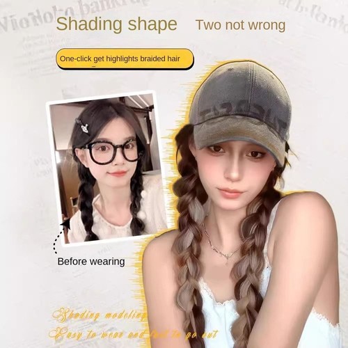 Highlights Vintage Baseball Cap with Wig Long Wave Hair Outdoor - Photo 9/13