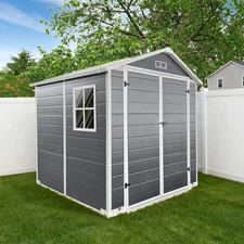 6x6 FT Garden Storage Shed Outdoor Plastic Shed w/ Floor & Doors Lockable Patio