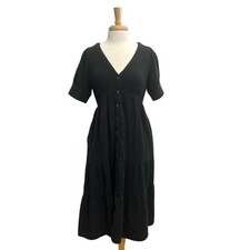 Madewell Gauze Tiered Midi Dress Short Sleeve Minimalist Classic Black size 4
