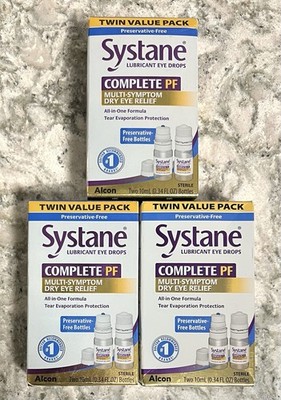 3 - Systane Complete PF Lubricant Eye Drops Twin Pack 10mL (1/3 FL OZ) EXP 07/27