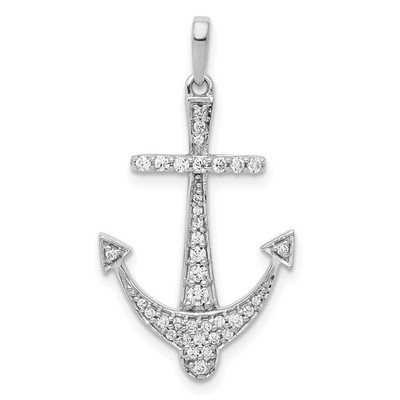 14K Weißgold 1/4 Karat Diamant Anker Anhänger Halskette Herren Damen Maritim