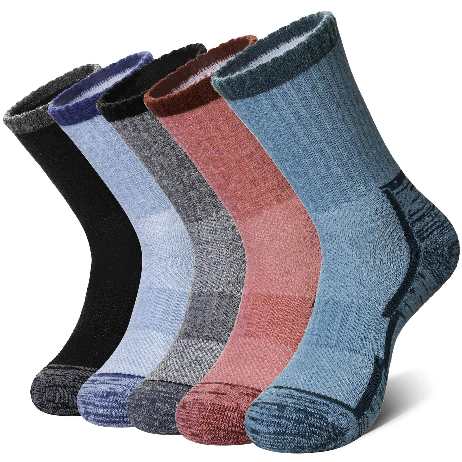 5 Pairs Merino Wool Hiking Socks Womens Mens Thermal Winter Boot Cushion
