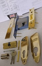 Old Reclaimed COMPLETE Banham Front Entrance Door Mortice Lock Set 2 Keys BRASS.