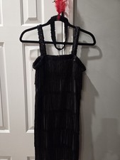 Flapper Girl Roaring 20's Fringe Dress Size S Halloween Costume Black Sequins