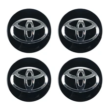 4x TOYOTA WHEEL RIMS CENTER HUB CAP CAPS BLACK BASE CHROME LOGO 62MM CAMRY +MOR