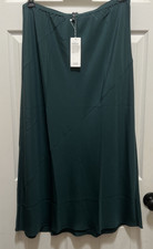 NWT Eileen Fisher L Silk Double Crepe Bias Pine Green PullOn Maxi Skirt 278