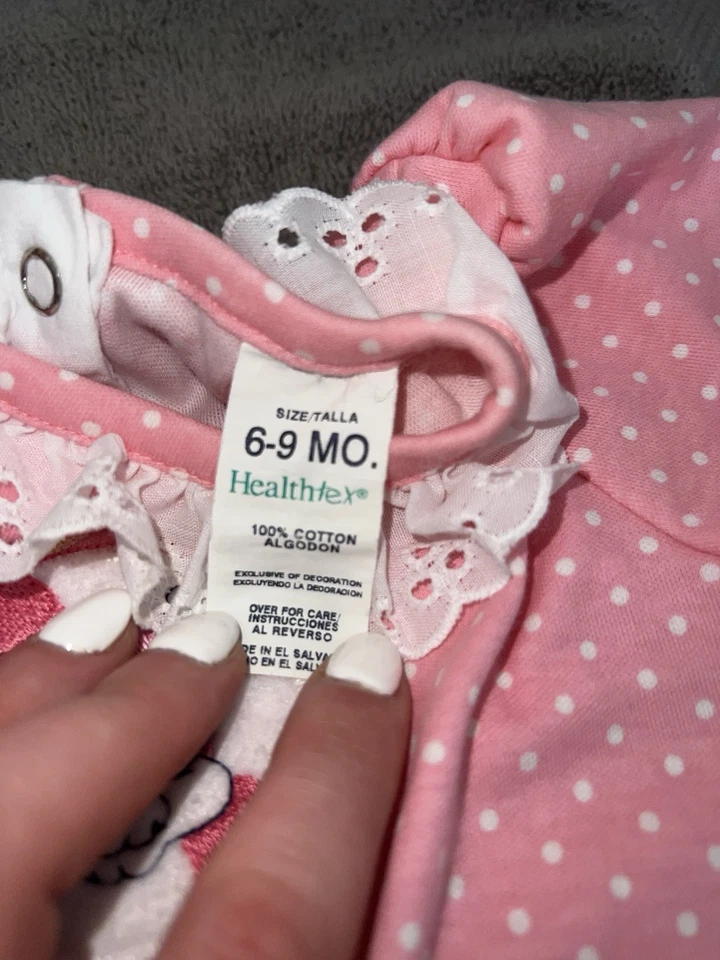 Vintage Healthtex Pink Polka Dot Bunny One Piece Romper Baby Girl 6-9 Months USA - Image 3 of 4