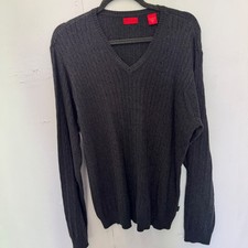 IZOD Mens V-Neck Cable Knit Sweater Dark Gray Charcoal 100 Cotton Size M