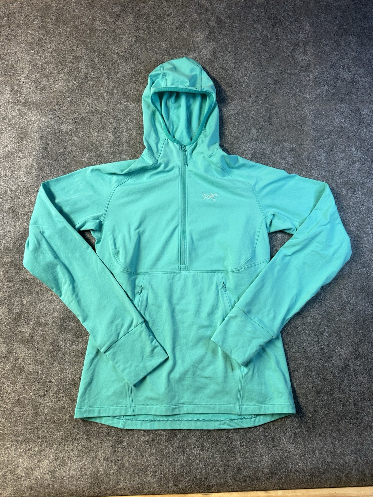 ARC'TERYX Arcteryx Zoa Giacca Donna Felpa con Cappuccio Mezza Zip Blu Teal Logo Tg S P