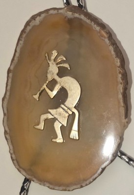 Vintage Metal Bolo Tie, Nice Big Size Stone Design with Silver Man, Native