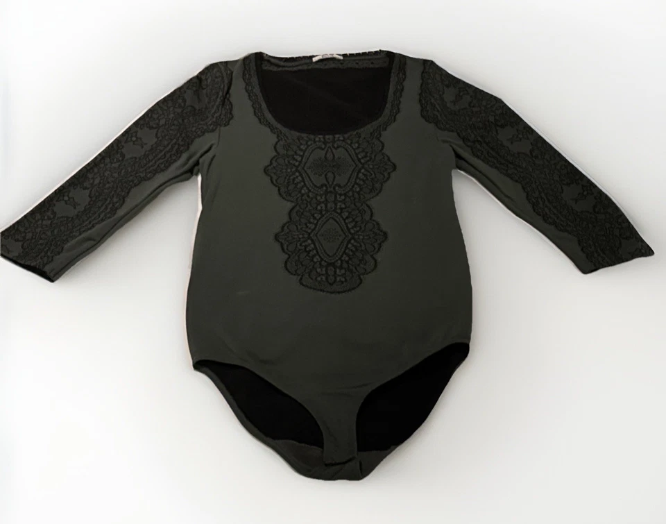 Wolford Magic Body Bodysuit Pine Needle Green Black Lace Detail Size XS VGC - Image 3 of 4