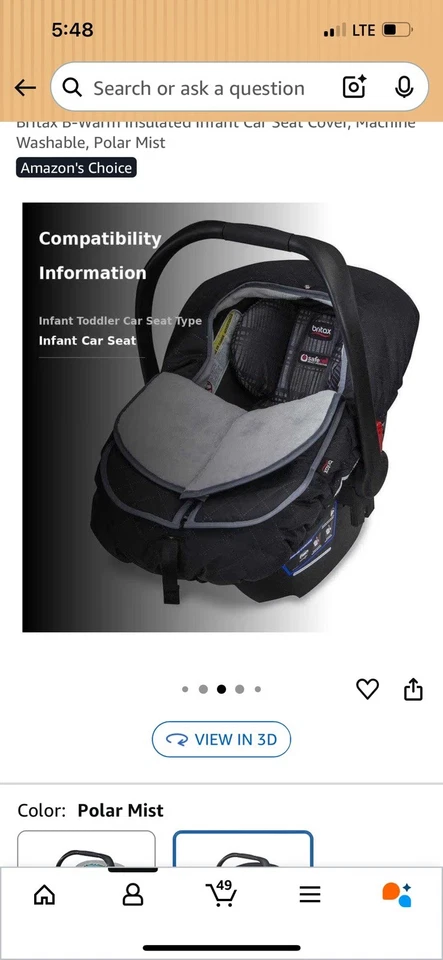 Britax B-Warm Insulated Infant Car Seat Cover, Machine Washable, Polar Mist - Image 3 of 4