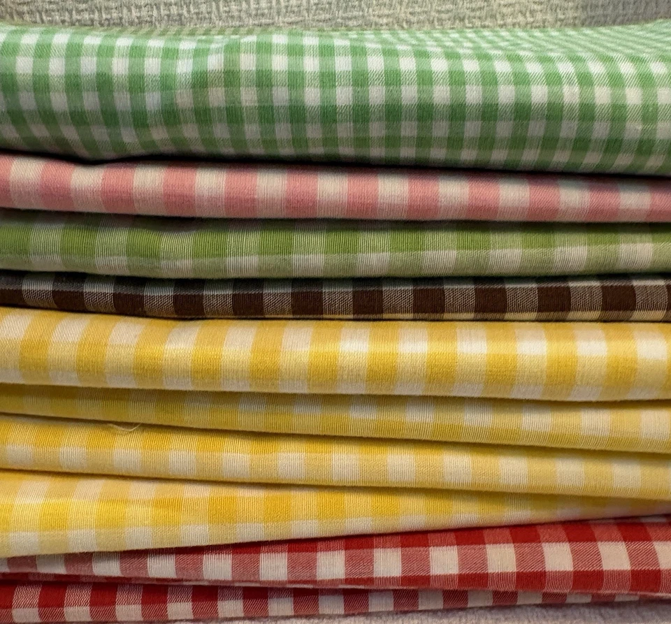 Lot of Vintage Gingham Check Multicolor Cotton Sewing Fabric Sizes 3 lbs - Image 3 of 4
