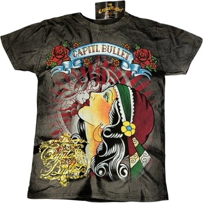 Capital Bullet Graphic T-Shirt Herren M schwarz Streetwear Metallic Foliendesign