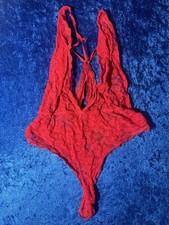 Vintage Victorias Secret Lingerie Red Lace Thong Bodysuit Teddy Size Medium