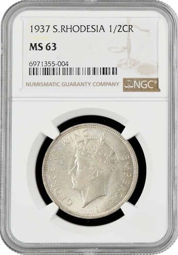 Southern Rhodesia 1/2 crown 1937, NGC MS63, "British colony (1932 - 1955)"