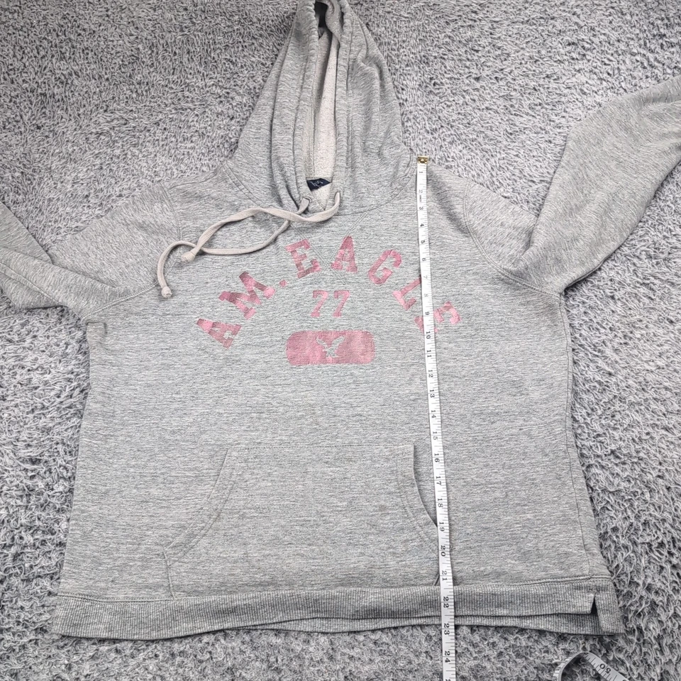 Sudadera American Eagle Mujer Extra Grande Gris Rosa Logo Polar Sudadera con Capucha Tareas Foto 3 de 4