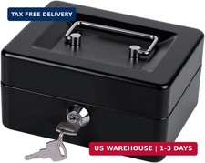 Small Cash Box with Money Tray and Lock, Metal Cash Lock Box with Key, Petty Cas