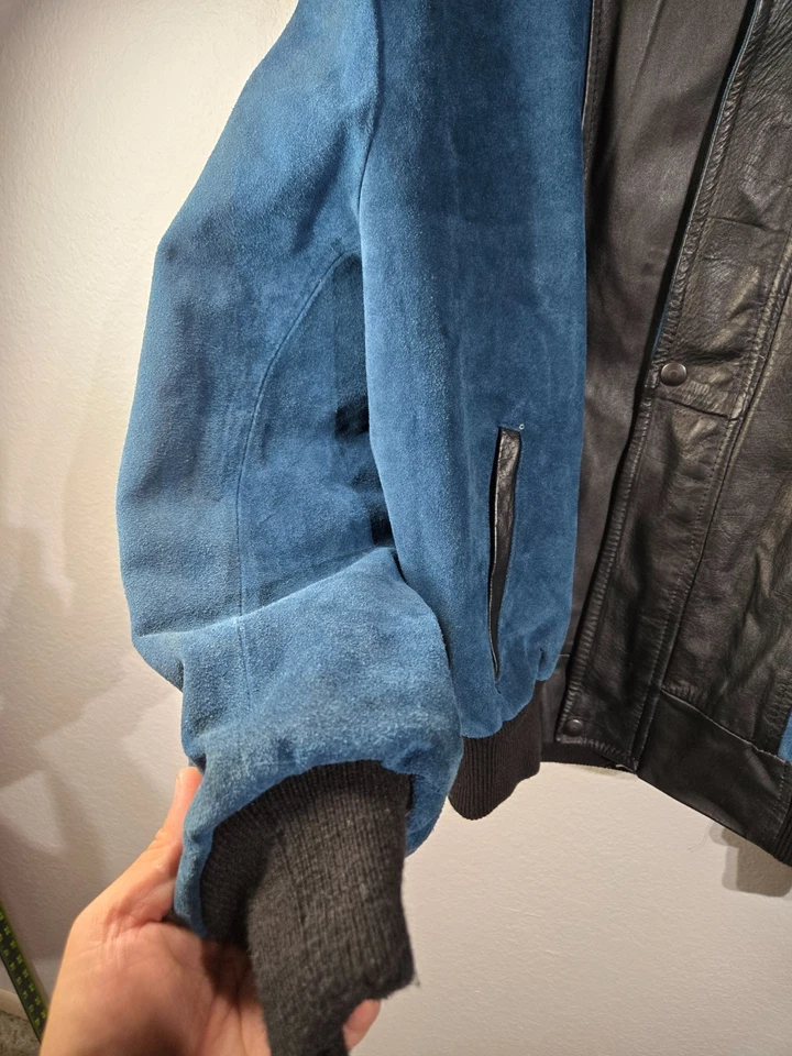 Vintage Barcelona Leather Goods Jacket Mens Size 42 Blue and Black Leather VTG - Image 3 of 4