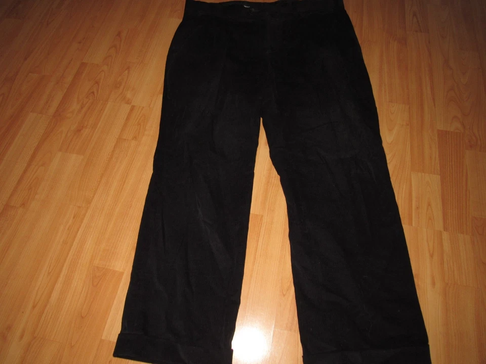 Pantalones de pana negros plisados con puños de algodón spandex Ralph Lauren 38 X 29 para hombre Foto 2 de 4