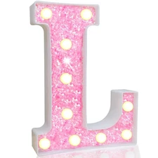 LED Marquee Letter Lights, Pink Glitter Alphabet Sign, Battery Powered Night ...