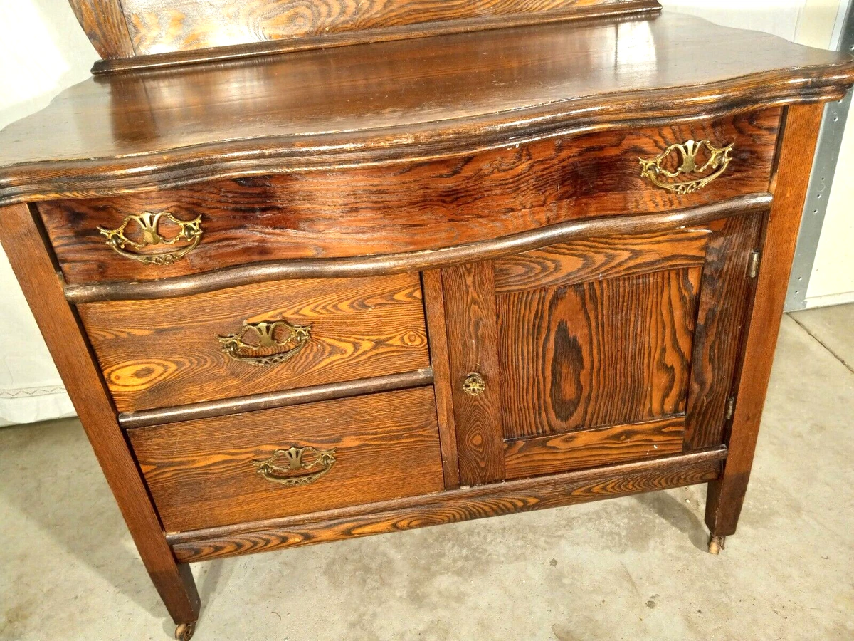 ANTIQUE SERPENTINE OAK WASH STAND DRESSER COMMODE TOWEL BAR CHEST Coye CO