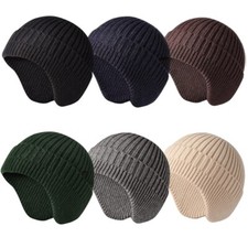 Women Men Knitted Beanie Hat Skullcap Brimless Cap Ear Covers Winter Warm
