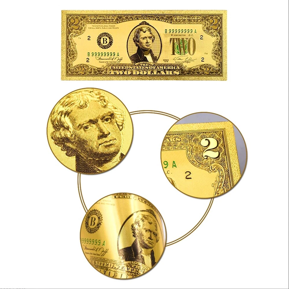 100mg 24K Gold 2003 $2 Two Dollar Bill Federal Reserve Banknote with White COA - Image 2 of 2