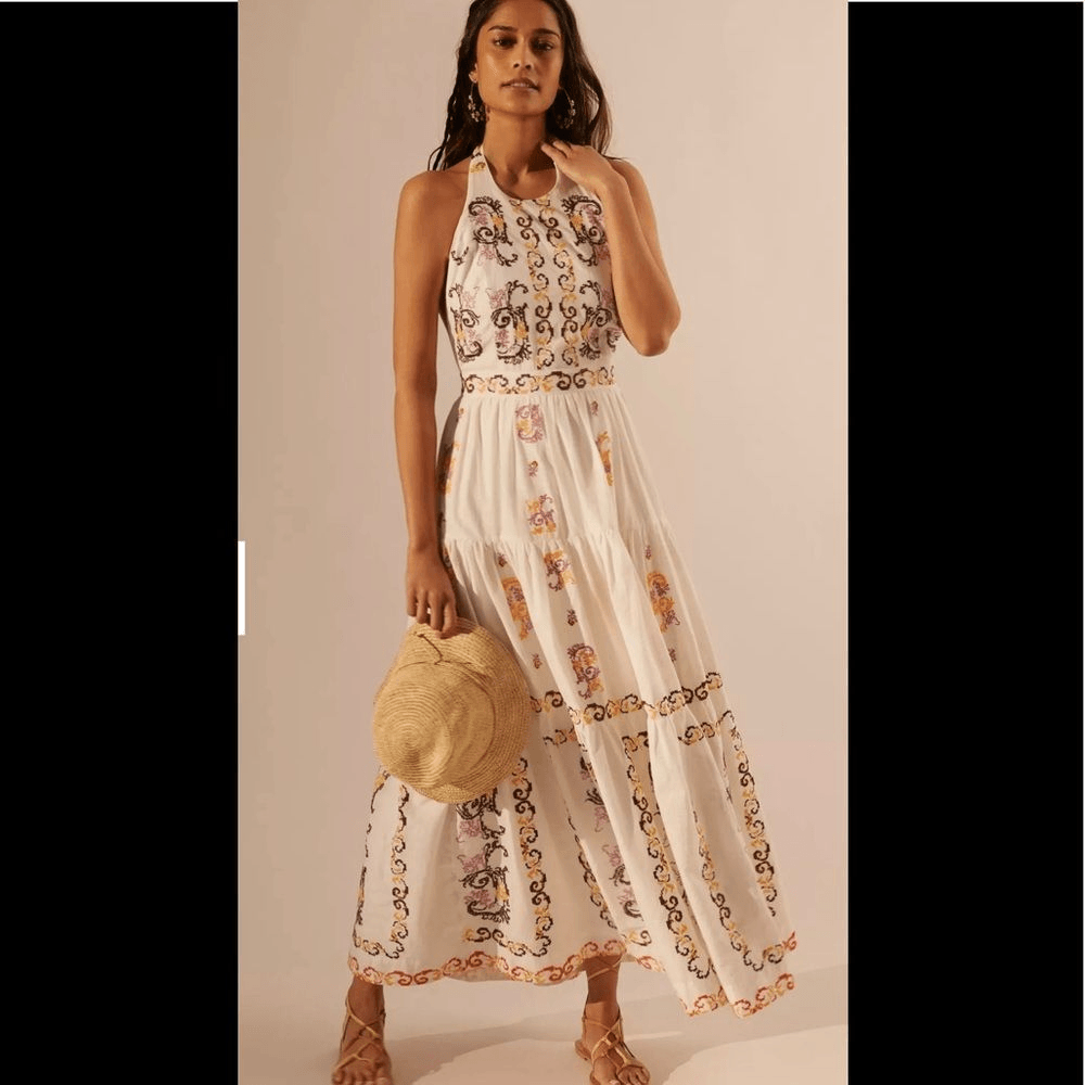 medallion halter maxi dress Anthropologie Medallion Halter Maxi Dress Size 16