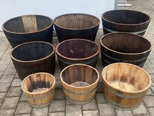 halbes Holzfaß Pflanztrog Weinfaß halbiert Eisengriffe Rollen geölt  25-300 Ltr