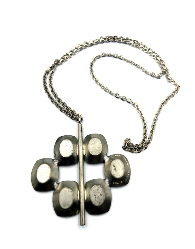 Denmark Mid Century Modern Pewter Purple Pendant Necklace  by Jorgen Jensen MCM - Image 4 of 4