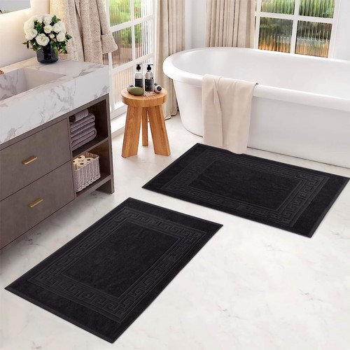Greek Key Infinity Border Cotton Bathmat 900 GSM 2 Piece Bath Mat Set 22"x35" - Picture 4 of 107