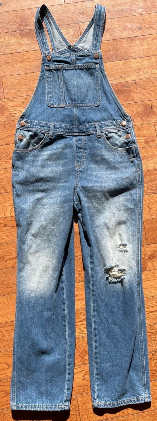 Old Navy Distressed Denim Blue Jean Bib Overalls Kids Size XL 14/16 (2358)
