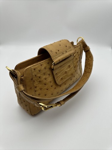 *Vintage Cape Cobra Straußenleder braun gold Clutch Top Griff Schultertasche Geldbörse* - Bild 8 von 21
