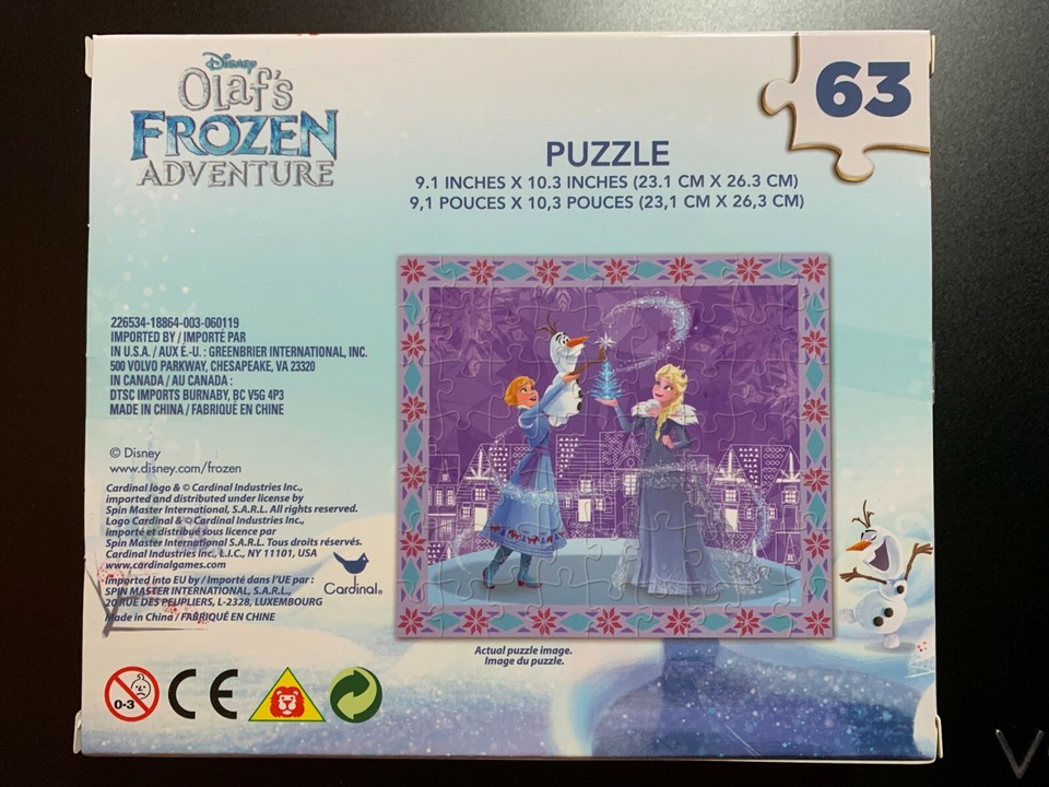 DISNEY FROZEN PUZZLE OLAF'S FROZEN ADVENTURE 63 PIECES 9.1" X 10.3 ...