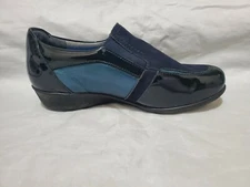 Drew Padua 8.5WW Loafer Shoes black patent suede combo Diabetic Comfort Zip 