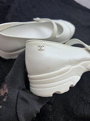Auth Chanel G34464 White Leather Mary Janes Sneaker Shoes Auth Chanel G34464 White Leather Mary Janes Sneaker Shoes
