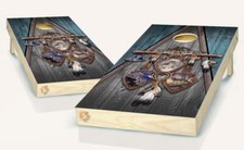 Wolf Native Dream Catcher Cornhole Board Vinyl Wrap Laminated Sticker Set